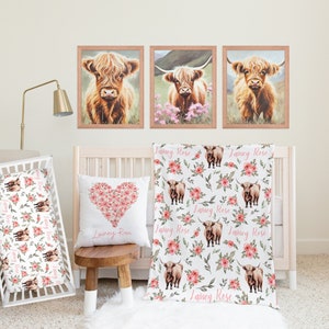 Highland Cow Crib Bedding, Girl Farm Nursery Set, Highland Cow Crib Sheet, Changing Pad Cover Cows, Personalized Cow Blanket, Baby Girl Gift
