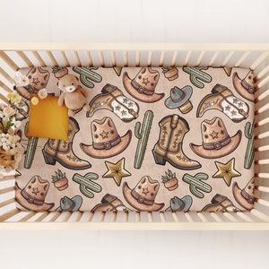 Western Baby Boy Fitted Crib Sheet, Cactus Cowboy Nursery Bedding, Desert Baby Crib Bedding, Western Crib Sheets, Matching Western Baby Set