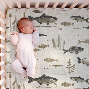 Fitted Crib Sheet With Fish Lake Themed Nursery Bedding Set Trout and Bass Fisherman Toddler Day Bed Baby Fisherman Matching Gift Bundle Etsy