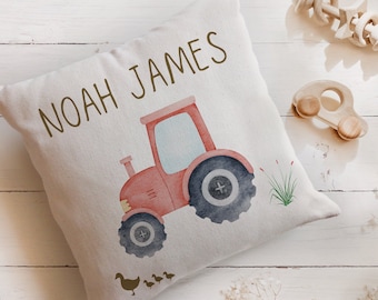 Red Tractor Nursery Pillow, Boys Name Bed Pillow, Farm Crib Bedding, Farm Bedroom Decor, Baby Boy Shower Gift, Farm Animal Nursery Theme