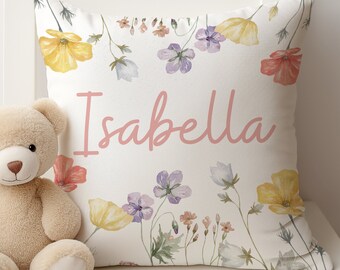 Personalized Wildflower Pillow, Wild flower nursery bedding, Floral room decor, Butterfly pillow cover, Boho floral Pillow, Custom Pillow