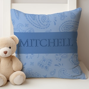 Blue Paisley Nursery Pillow, Blue Cowboy Bedroom, Western Paisley Pillow, Bandana Print Pillow, Custom Boys Pillow, Custom Baby Pillows