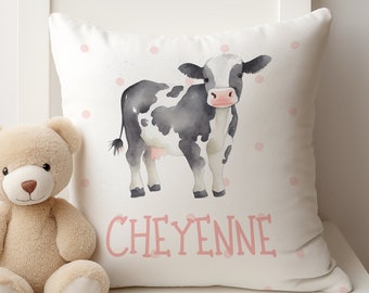 Personalized Cow Pillow For Girls Room, Cowgirl Toddler Bedroom Decor, Custom Baby Pillow, Farm Themed Nursery Decor, Cow Crib Bedding