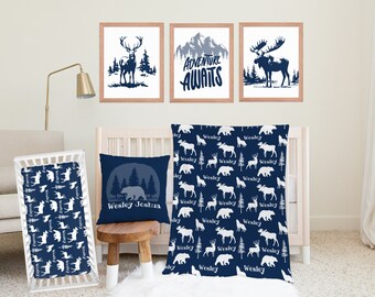 Buck Crib Bedding, Mule Deer Nursery Decor, Hunting Crib Sheet, Custom Baby Gift, Navy Moose Nursery, Hunter Changing Pad Cover, Gepersonaliseerd