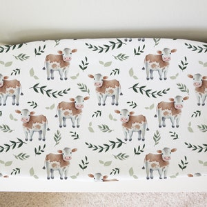 Gender Neutral Guernsey Cow Baby Changing Pad Cover, Farm Baby Crib Bedding Set, Farm Animal Nursery Matching Sheet, Personalized Baby Decor