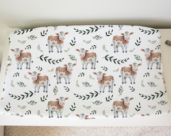 Gender Neutral Guernsey Cow Baby Changing Pad Cover, Farm Baby Crib Bedding Set, Farm Animal Nursery Matching Sheet, Personalized Baby Decor