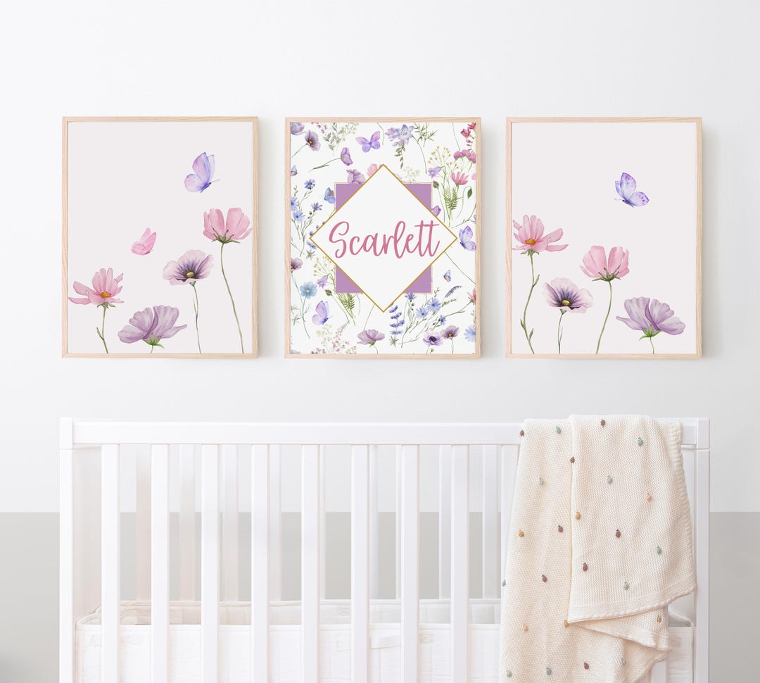 Wildflower Nursery Wall Decor, Baby Girl Nursery Art, Set of Three ...