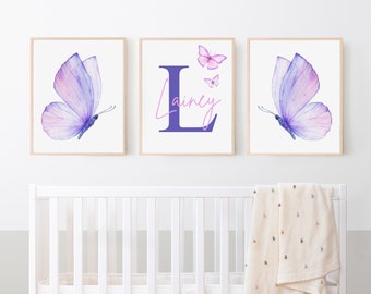 Butterfly Nursery Wall Art, Butterflies Nursery Decor, Purple and Pink Nursery, Girl Kids Bedroom Wall Decor, Baby Name Wall Art, Baby Gifts
