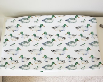 Baby Boy Changing Pad Cover With Mallard Ducks, Mallard Duck Crib Bedding, Duck Hunting Baby Nursery Bedding, Matching Nursery Sets For Boys