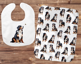 Burp Cloth With Bernese Mountain Dog, Bernese Mountain Dog Bib, Puppy Baby Burp Rags, Dog Mom, Gender Neutral Baby Gifts, Puppy Dog Nursery
