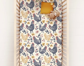 Baby Girl Nursery Bedding, Chicken Crib Sheet, Farm Girl Nursery Bedding, Western Crib Sheet, Farm Themed Nursery, Baby Girl Gift, Victorian
