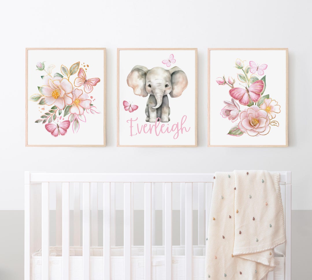 Elephant Nursery Wall Decor, Set of Three Prints, Baby Elephant Wall ...