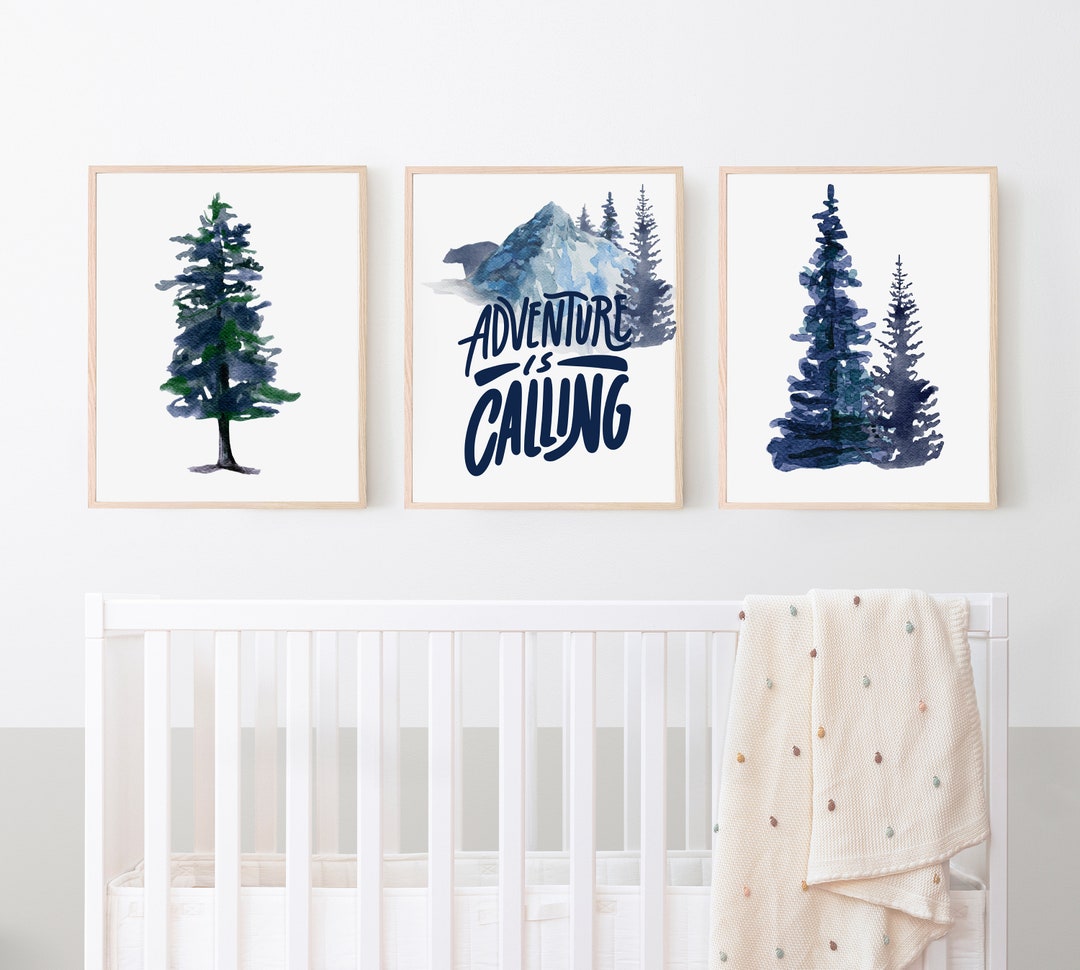 Mountain Nursery Decor, Set of Three Prints, Art Above Crib, Baby Boy ...