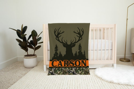 Boys Hunting Minky Blanket, Personalized Mule Deer Blanket, Camo Baby Boy Swaddle, Hunter Nursery Theme, Baby Boy Shower Gift, Big Game Hunt