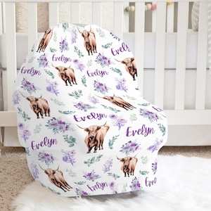Car Seat Cover For Baby Girl, Western Breastfeeding Covers, Highland Cow Baby Wrap, Personalized Gifts For Baby, High Chair Cover, Cowgirl