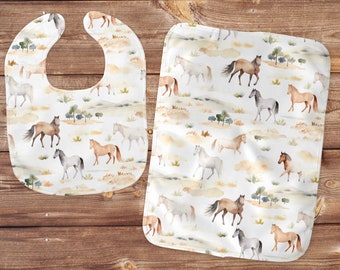Western Bibs and Burp Cloths, Baby Bibs With Horses, Cowboy Baby Bib, Wild Horses, Western Nursery Theme, Gender Neutral Baby Gifts, Rodeo