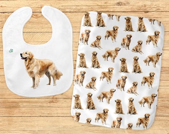 Baby Burp Cloth With Golden Retriever, Gender Neutral Baby Bibs, Puppy Dog Bibs, Golden Retriever Mom, Dog Mom, Baby Girl Shower Gift Set