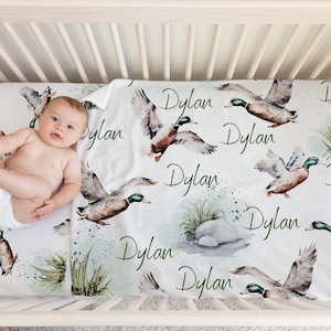 Mallard Duck Baby Swaddle Blanket, Personalized Minky Blankets, Hunting Nursery, Duck Hunting Crib Bedding, New Mom Gifts, Baby Boy Gifts