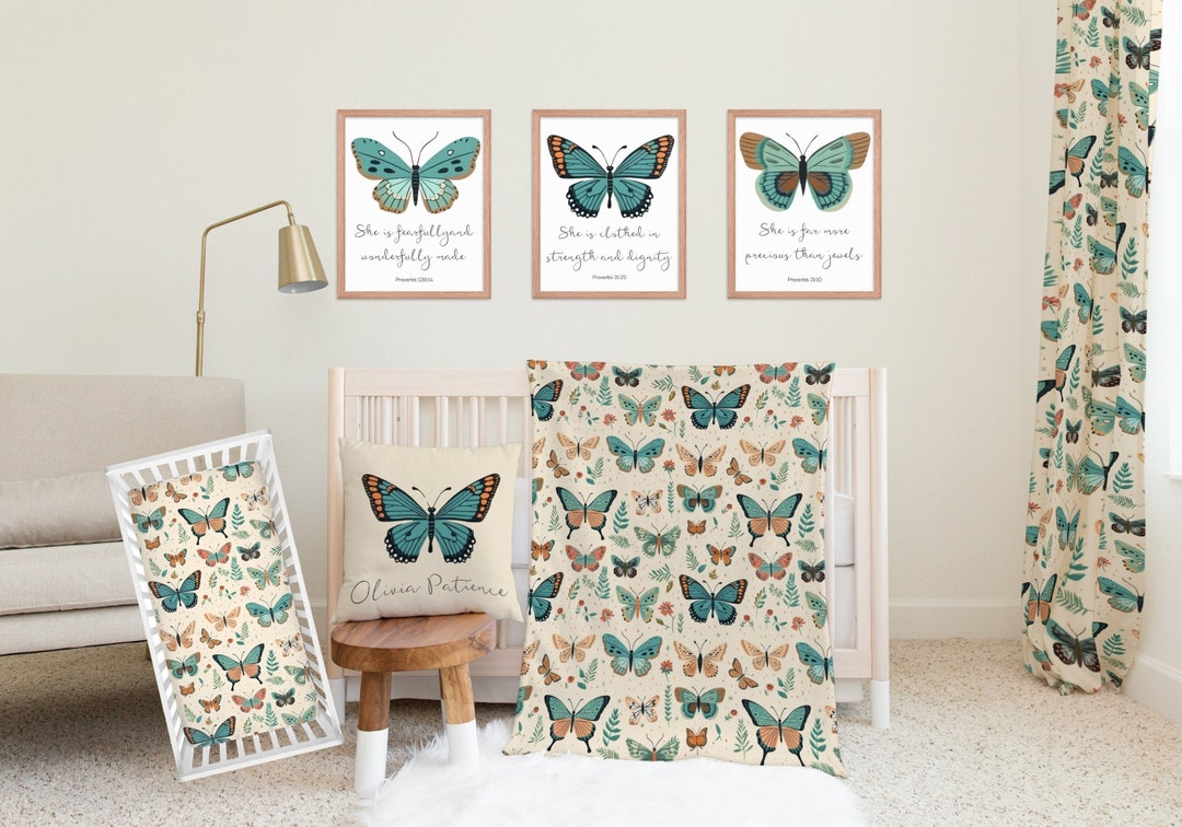 Boho Butterfly Nursery Sets, Butterfly Crib Sheets, Baby Girl Shower ...