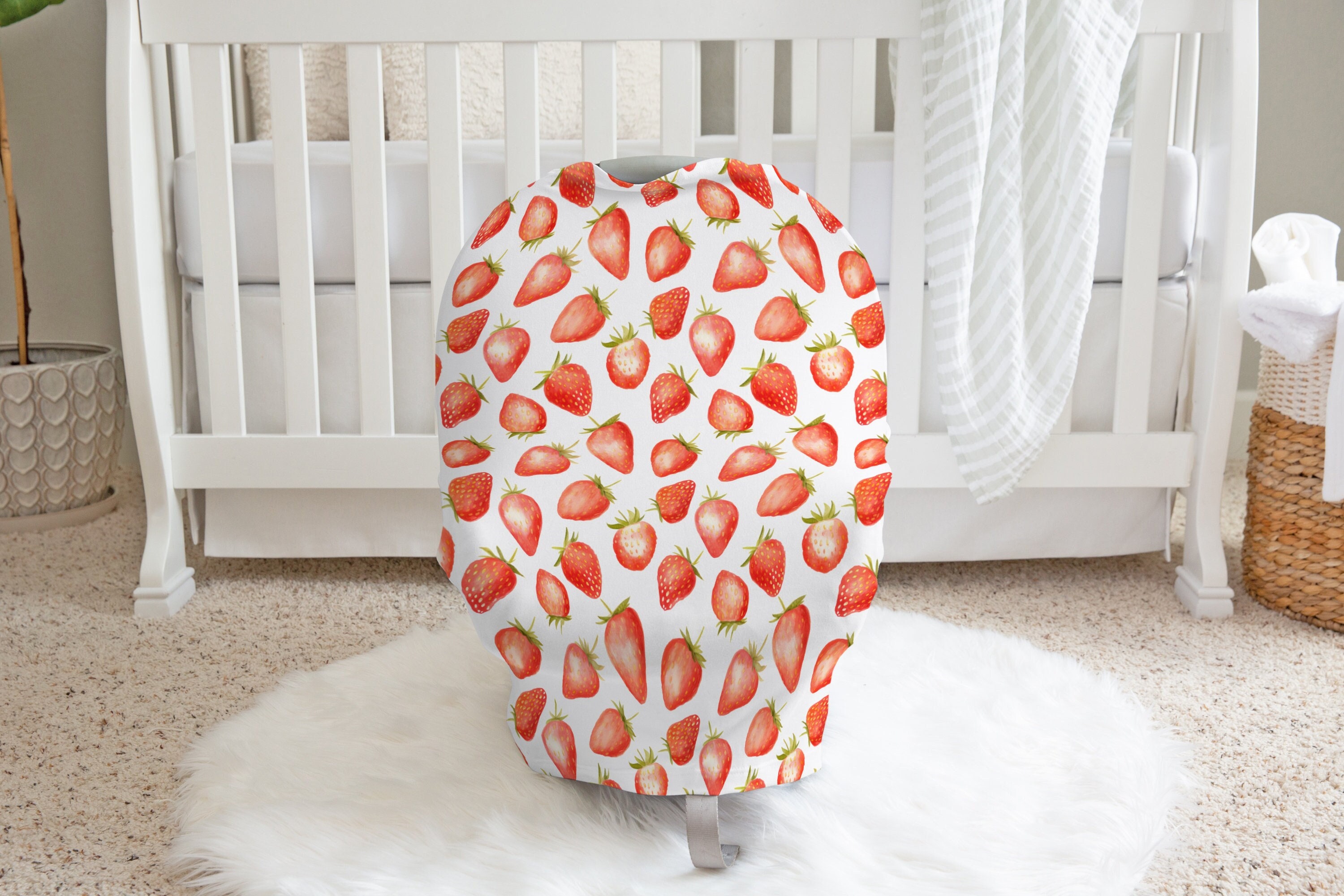 Baby Girl Strawberry Car Seat Cover, Pink Strawberry Baby Items 