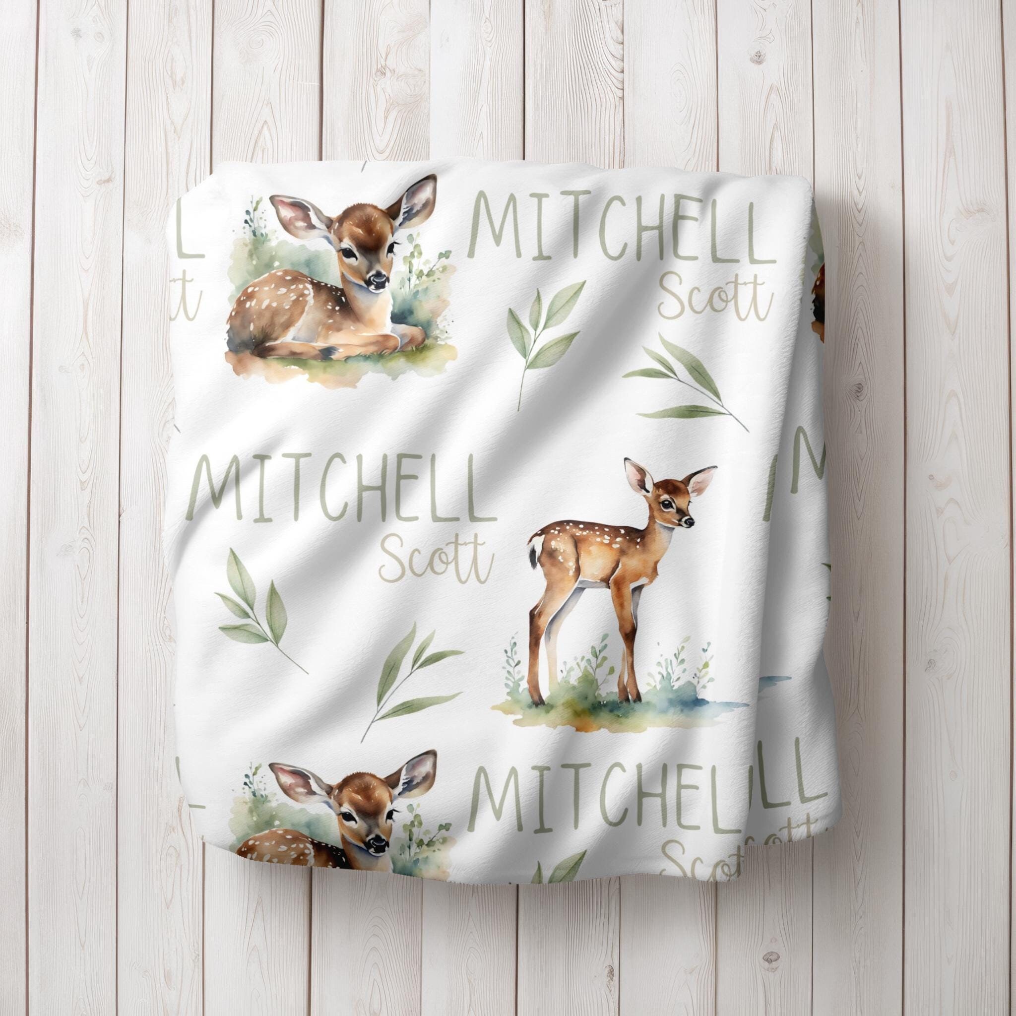 Gender Neutral Deer Baby Blanket, Personalized Kids Deer Blanket, Deer Swaddle Sets, Forest Nursery Theme, Baby Boy Shower Gift, Woodland