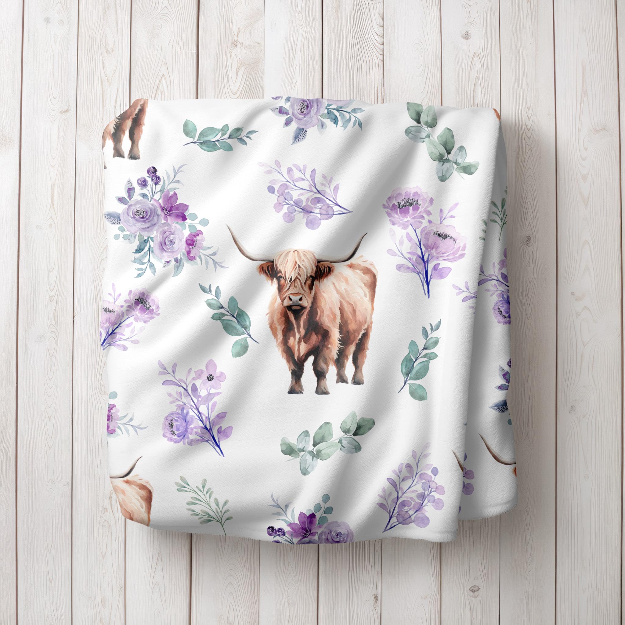 Highland Couverture pour bébé fille, couverture Minky en peluche douce, double couche avec revers à pois pour berceau, décoration de chambre d'enfant (01 Highland Couverture pour bébé fille, couverture Minky en peluche douce, double couche avec revers à pois pour berceau, décoration de chambre d'enfant (01