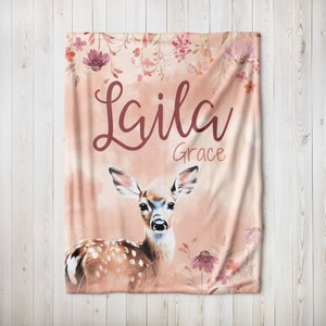 Baby Blanket With Deer, Blanket With Fawn, Fawn Themed Nursery, Toddler Blanket With Deer, Personalized Baby Deer Blanket, Deer Crib Bedding