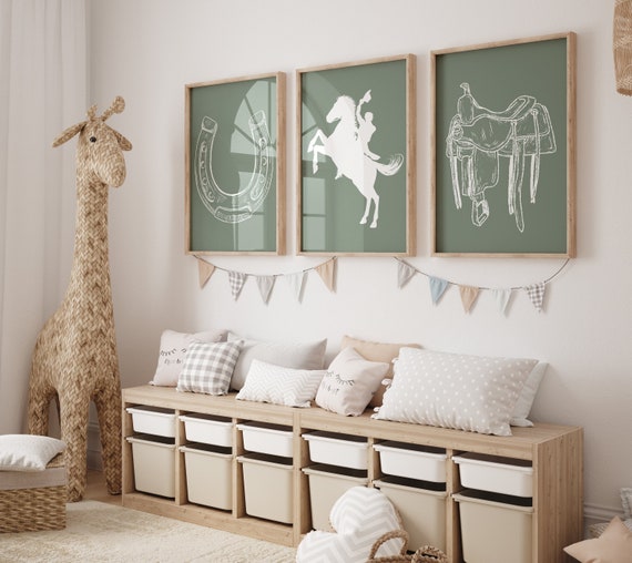 Western Nursery Decor, Horse Bedroom Wall Art, Cowboy Wall Decor, Rodeo Nursery Theme, Set of Three Prints, Above Crib Art, Baby Boy Gifts