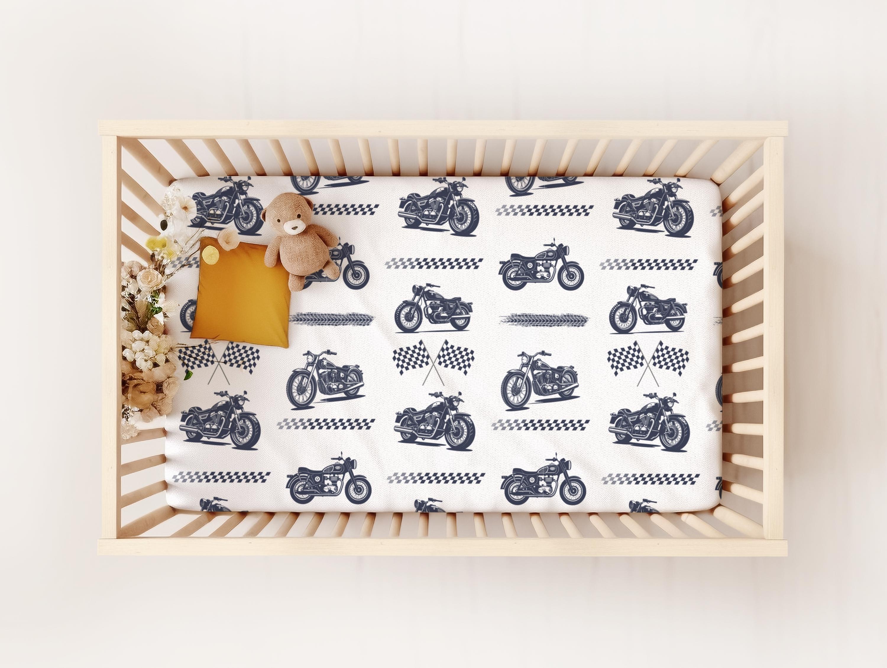 Baby Boy Crib Bedding Set, Motorcycle Nursery Decor, Classic Motorcycle