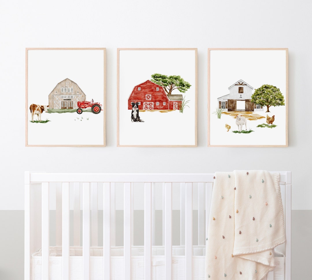 Farm Nursery Wall Decor, Farm Animal Bedroom Art, Set of 3 Prints, Kids ...