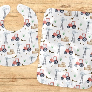 Baby Farm Burp Cloth, Farm Tractor Baby Bibs, Red Tractor, Farm Animal Nusery, Baby Boy Shower Gifts, Tractor Baby Nursery, Spit up Rags
