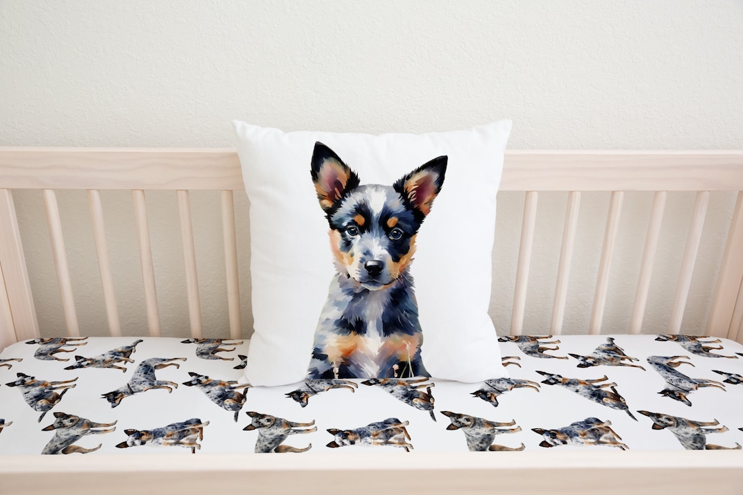 Retriever with Blue Bow Pillow