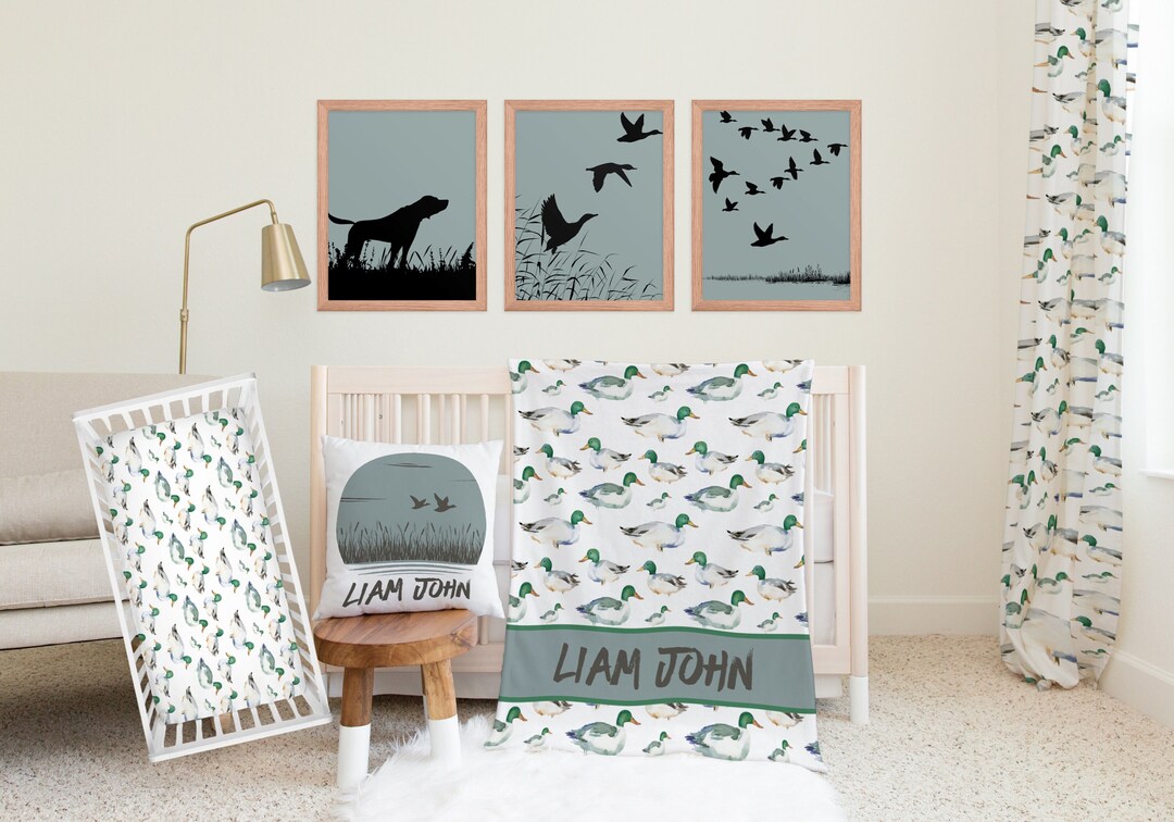 Duck Hunting Nursery Bedding, Mallard Duck Crib Sheet, Kids Name