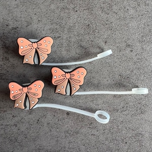 Neutral Polka Dot Bow 10mm Straw Topper