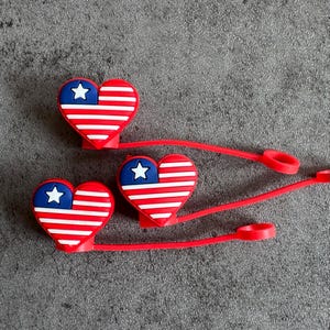 American Flag Heart 10mm Straw Topper