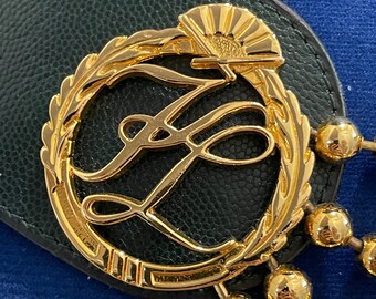 Vintage 80s KARL LAGERFELD Green/gold Iconic Logo Belt, Made  display picture 1