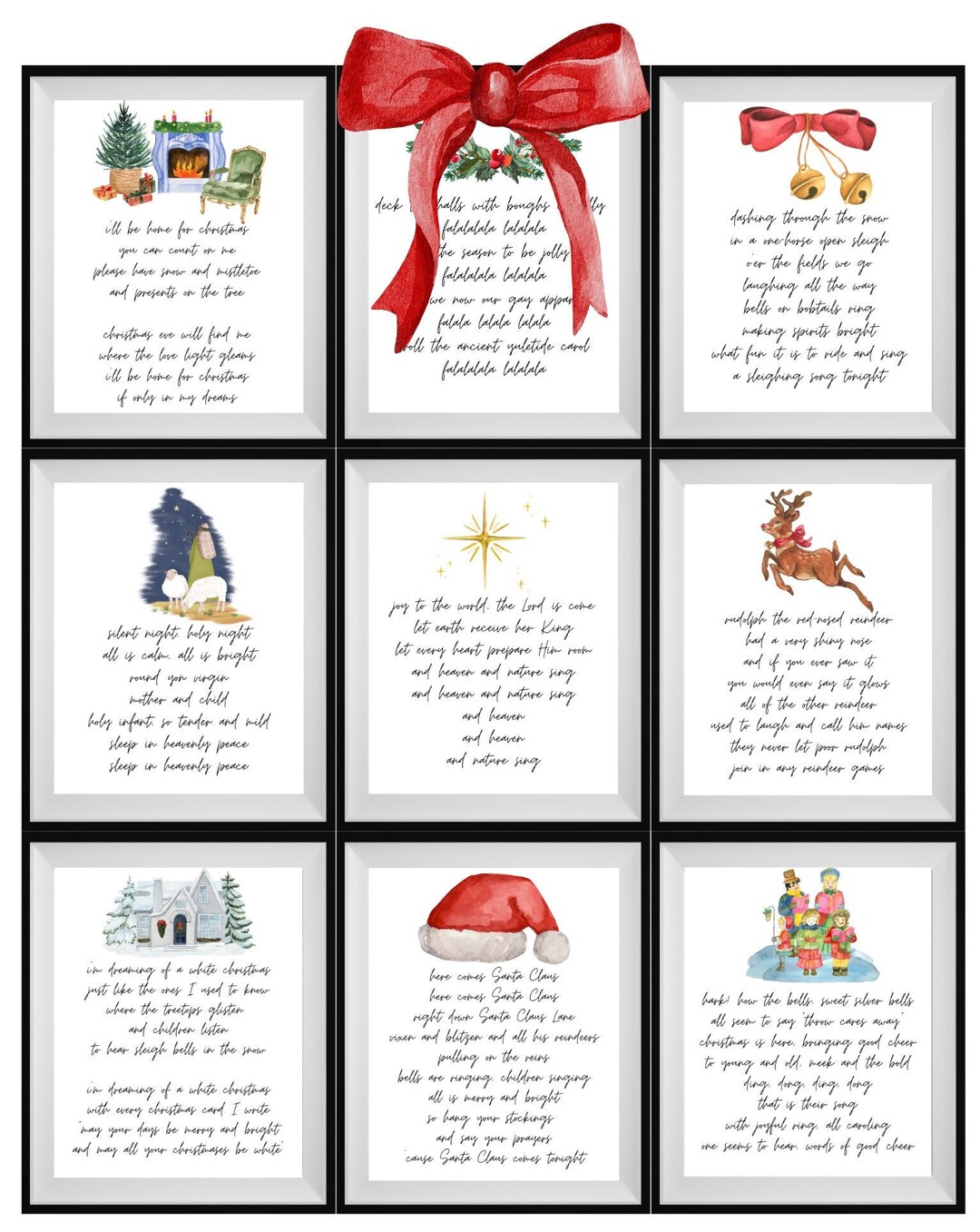 Christmas Songs Printable Gallery Wall Art Bundle, Set of 9 Art Prints ...