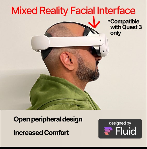 Fluid Mixed Reality Facial Interface Quest 3 compatible Open XR, AR, and MR  Forehead Face Gasket Replacement W/ Optional Pad Addition 