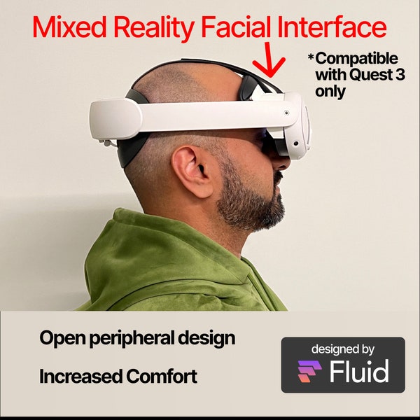 Fluid Mixed Reality Facial Interface | Quest 3 (Compatible) | Open XR, AR, and MR Forehead Face Gasket Replacement w/ optional pad addition