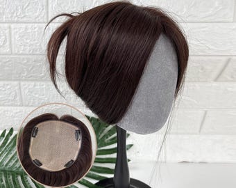 18×20cm Full-Coverage Human Hair Topper | 4-Clip Hand-Tied 3D Roots Thinning Hair
