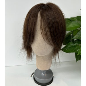 4x5.5" full Silk Based Human Virgin Hair Topper For Hair Volume, natural middle part side part bangs, black and brown color