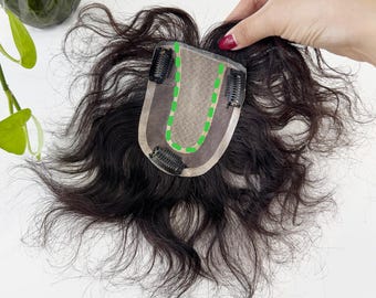 9x12cm U Silk Base Realistic Scalp Hair 6" Curly Natural Black Human Hair Topper