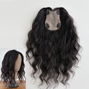 16 Inch Premium Human Hair Topper - Exquisite Realistic Front Hairline, Ideal for Gray Hair & Hair Loss - Natural Curls - Black/ Brown color