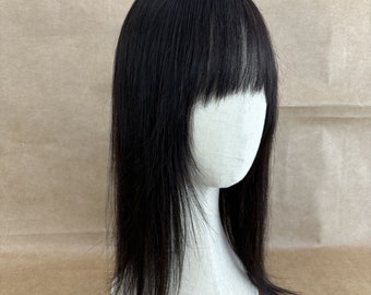 12×13cm Straight Bangs Full Silk Base Human Hair Topper Black/Brown 5 Clips