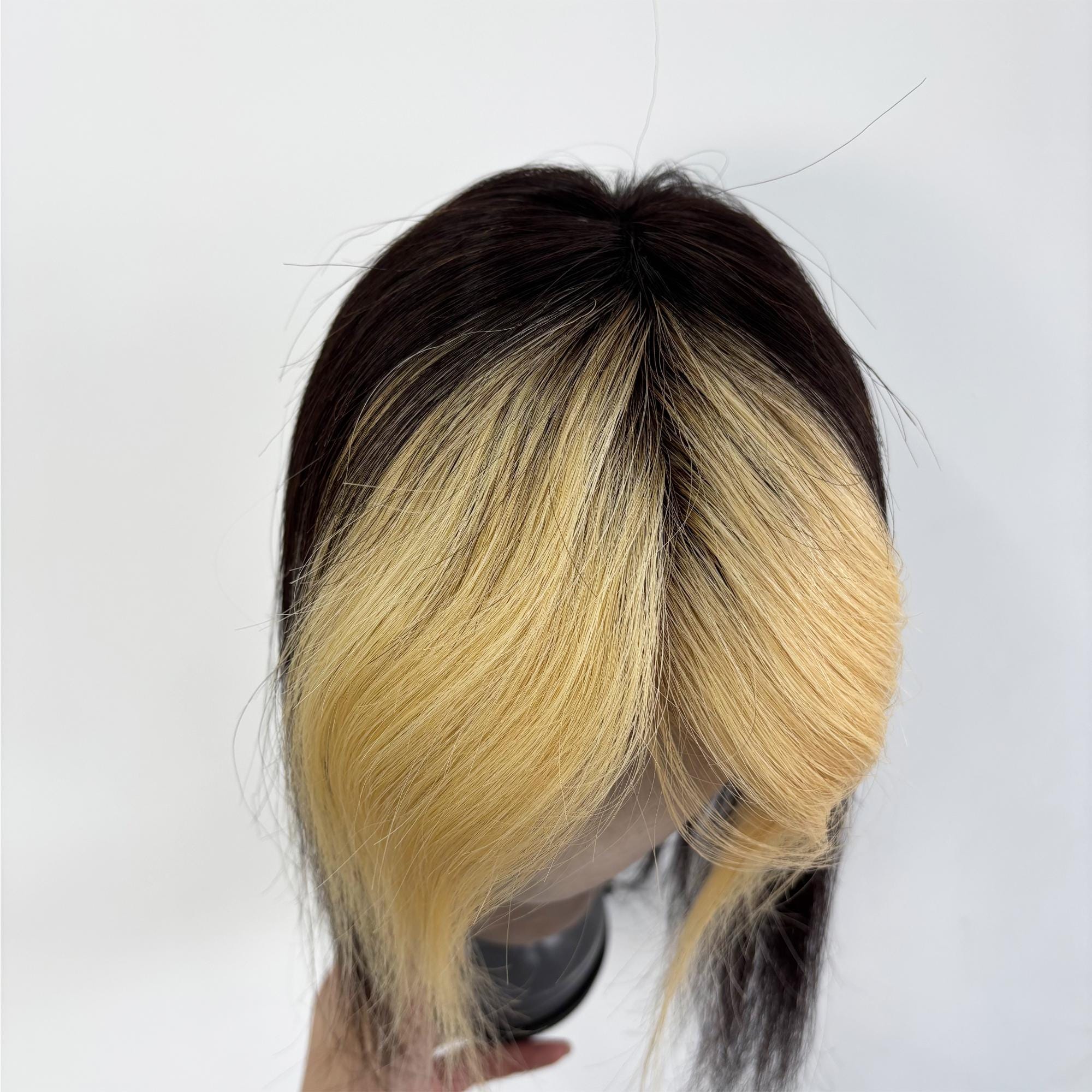 12inch( 9×14cm) Swiss Lace Human Hair Topper | Blonde Bangs  display picture 3