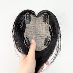 Full silk based 9x13cm Human Hair toppers with natual side bangs, Seamless Clip-In Hairpiece, Easy to Wear for Daily and Special Occasions