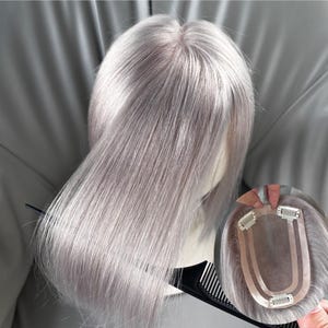 Light Silver 4x6 '' Ultra MONO Lace Base Topper Atmungsaktiver vorderer Haaransatz, 14 Zoll
