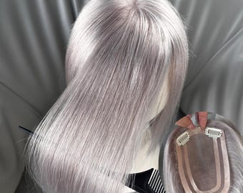 Light Silver 4x6'' Ultra MONO Lace Base Topper Breathable Front Hairline ,14 inch