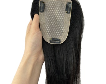 8×13cm Small Full Silk Base Virgin Hair Topper Trim Bangs Freely Volume