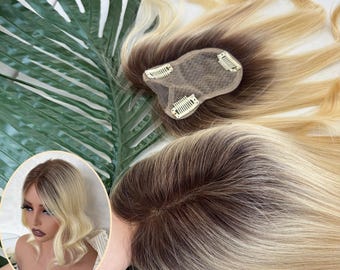 12" Salon Balayage Ombre Blonde 8×11cm HD Lace Human Hair Topper